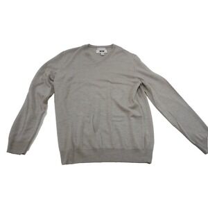 Joseph Abboud Sweater Mens L Taupe‎ Gray Extra Fine Merino Wool V Neck Pullover